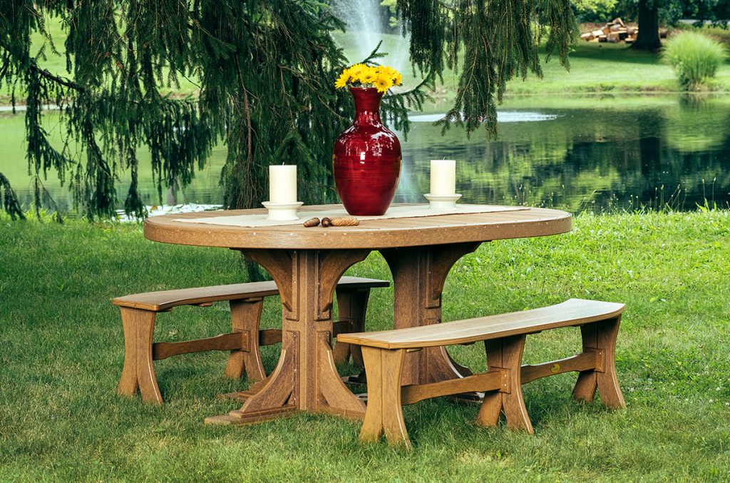 poly 4x6 oval table with 2 52 table benches antique mahogany 1024x677 1